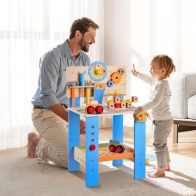Kids Workbench, 62 pcs, Wooden Tool Bench for Kids 3 Years and Up, Toddler Toy Workbench with Realistic Tools