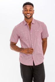 Mens Short Sleeve Button Down Shirt (Color: Red, size: L)