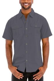 Weiv Two Chest Pocket Button Down Shirt (Color: Dark Grey, size: 2XL)