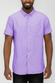 MENS PASTEL COLOR SHORT SLEEVE BUTTON DOWN (Color: LILAC, size: 2XL)