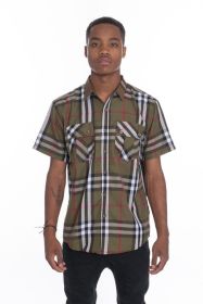 Weiv Men's Casual Short Sleeve Checker Shirts (Color: Black, size: 2XL)