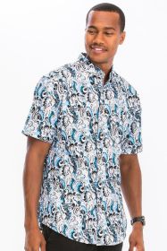 HAWAIIAN BUTTON DOWN SHIRT (Color: Blue, size: M)