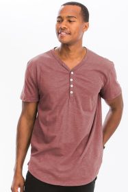 SHORT SLEEVE 4 BUTTON HENLEY SHIRT (Color: Rose, size: S)